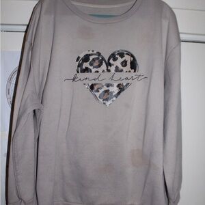 Gray Sweatshirt with Leopard Heart Design